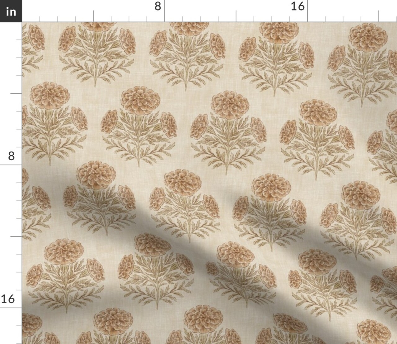Farmhouse Floral Neutral Bohemian Block Print Autumn Farmhouse Cottagecore Botanical Custom Printed Fabric by Spoonflower Various Fabrics by the Yard or Fat Quarter